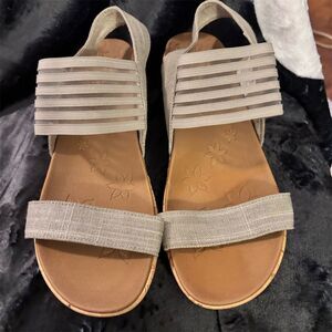 Skechers Women's Beige Slingback Cork Wedge Sandals Size 8
